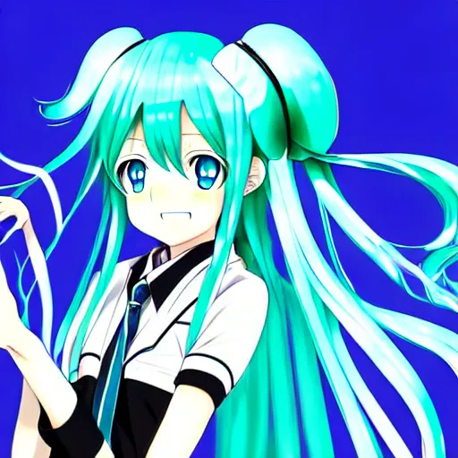 Prompt: hatsune miku v 4 in full growth, anime art, by ixima