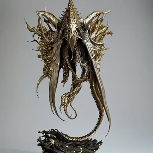 Image similar to angelarium, illithid, cthulhu, white with gold accents, sculpture by ellen jewett