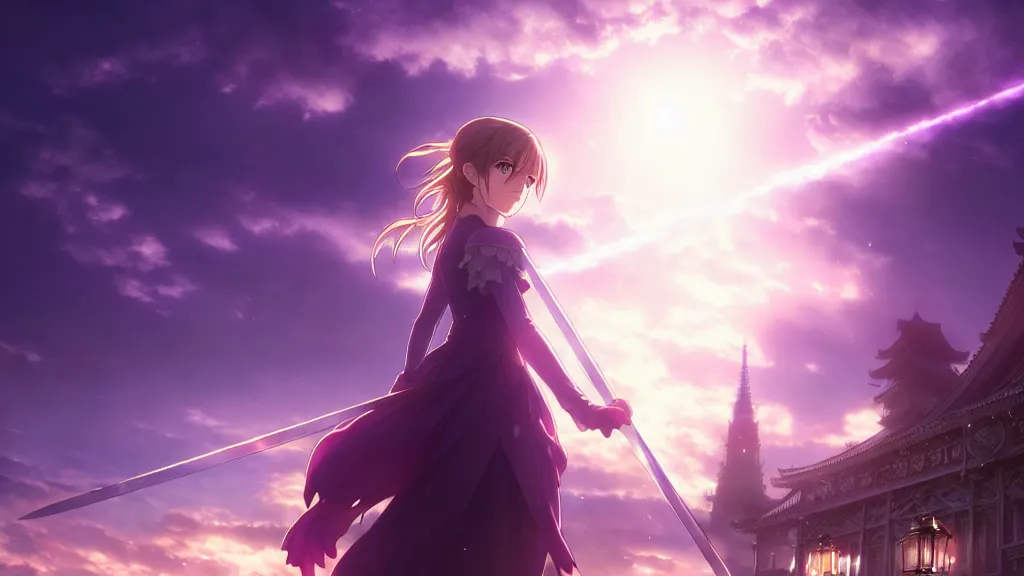 Image similar to medium portrait emma watson in heavens feel movie, detailed face, violet evergarden, tokyo, ufotable, key visual, cinematic, city background, night time, street, fate stay night, unlimited blade works, greg rutkowski, high resolution, street clothes, anime, high budget