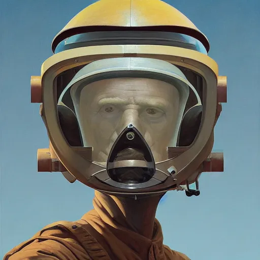 Image similar to Portrait of an engineer with helmet, very coherent, painted by Edward Hopper, Wayne Barlowe, painted by James Gilleard, airbrush, art by JamesJean