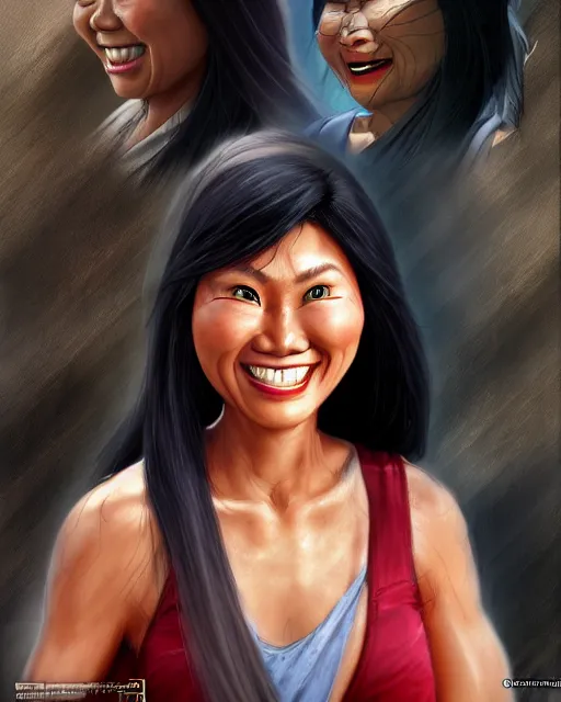 Prompt: smiling heavy filipina woman character portrait, by don bluth, sci - fi environment, highly detailed, dynamic shadows, 4 k, wallpaper - 1 0 2 4