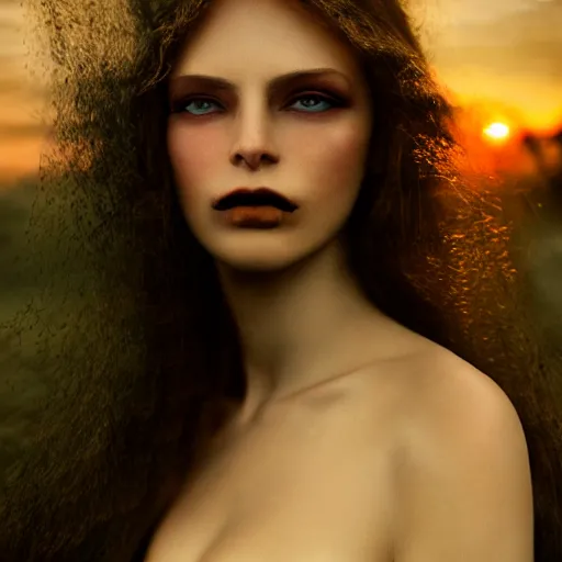 Image similar to photographic portrait of a stunningly beautiful gothic female in soft dreamy light at sunset, by edward robert hughes, annie leibovitz and steve mccurry, david lazar, jimmy nelsson, breathtaking, 8 k resolution, extremely detailed, beautiful, establishing shot, artistic, hyperrealistic, beautiful face, octane render