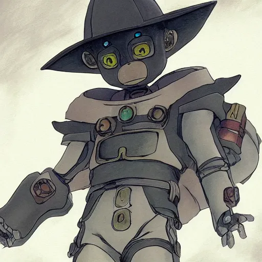 Image similar to little boy wearing an cyborg bear suit, artwork in kentaro miura and made in abyss, smooth, beautiful lightness, anatomically correct, trending on pixiv