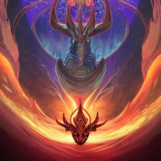 Prompt: the second nicol bolas, in the style of magic the gathering, art by dan mumford and yusuke murata and makoto shinkai and ross tran, cosmic, heavenly, god rays, intricate detail, cinematic, 8 k, cel shaded, unreal engine, featured on artstation, pixiv