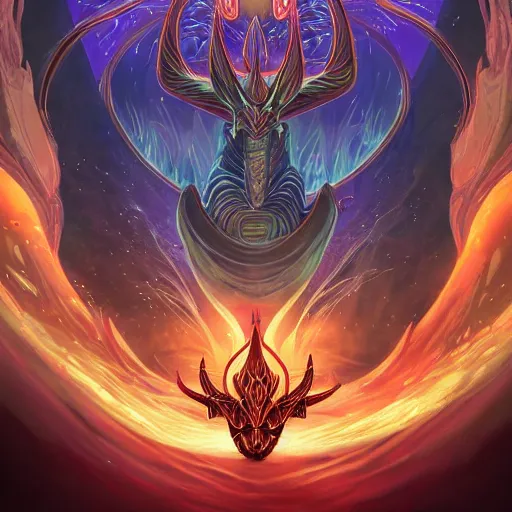 Image similar to the second nicol bolas, in the style of magic the gathering, art by dan mumford and yusuke murata and makoto shinkai and ross tran, cosmic, heavenly, god rays, intricate detail, cinematic, 8 k, cel shaded, unreal engine, featured on artstation, pixiv