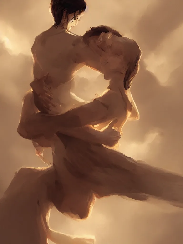Prompt: hold me close by disney concept artists, blunt borders, rule of thirds, golden ratio, godly light