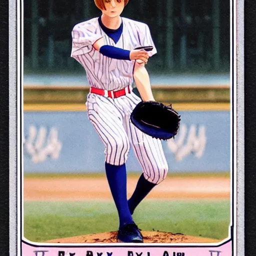 Prompt: rei ayanami baseball card