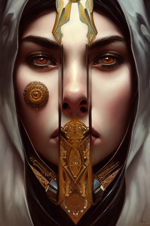 Image similar to symmetry!! portrait of madison beer in the style of god of war, machine parts embedded into face, intricate, elegant, highly detailed, digital painting, artstation, concept art, smooth, sharp focus, illustration, art by artgerm and greg rutkowski and alphonse mucha, 8 k