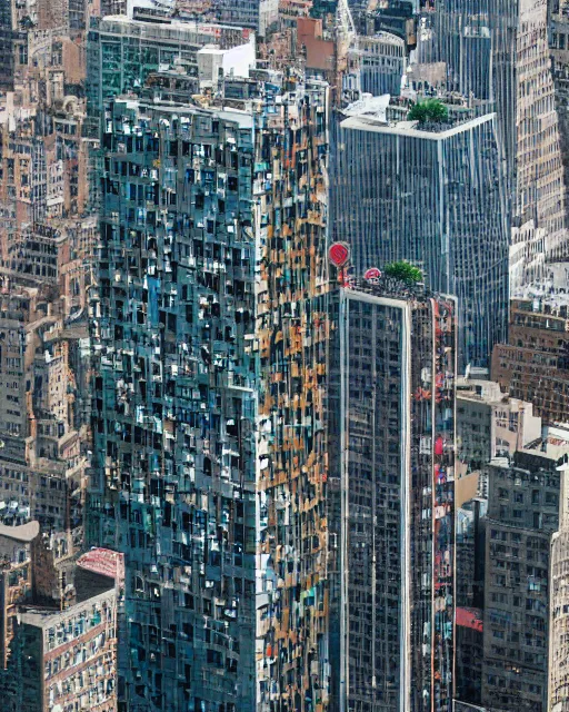 Image similar to aerial view of a gargantuan public art sculpture, Manhattan, by Damien hirst