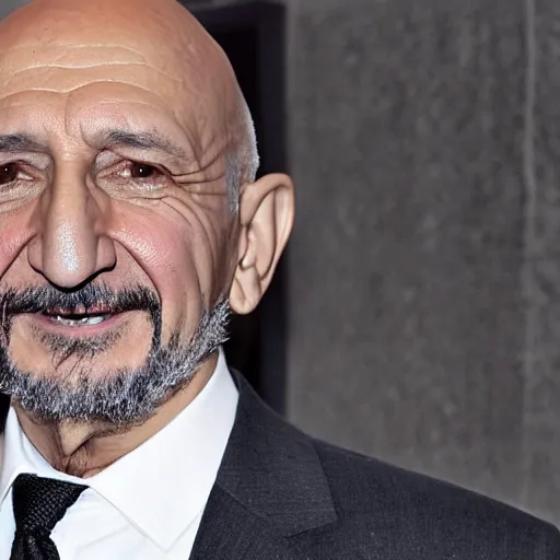 Image similar to ben kingsley with long straight grey hair and white shirt