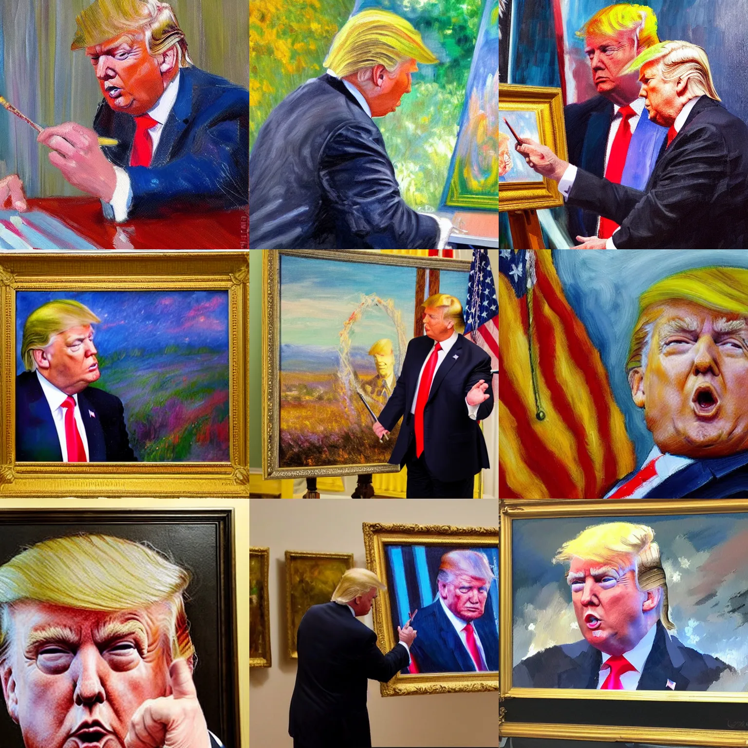 Prompt: An impressionist oil painting of Donald Trump painting like a 5 years old