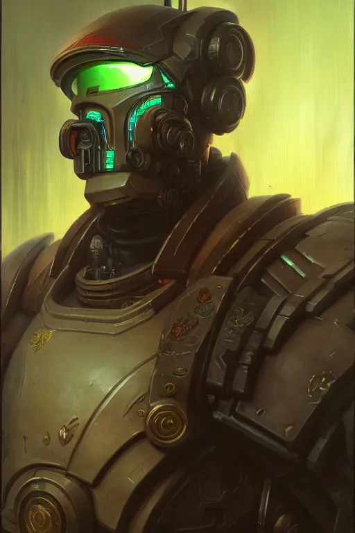 Image similar to character portrait cyberpunk starcraft terran warhammer 4 0 k space marine tech priest steve buscemi, character design, painting by gaston bussiere, katsuya terada, frank frazetta, tom of finland, trending on artstation