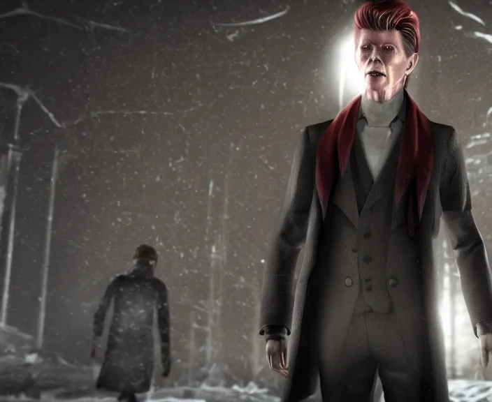 Image similar to screenshot of david bowie in until dawn ( 2 0 1 5 ), ps 5, 4 k, hi - res