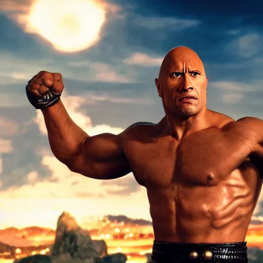 Image similar to dwayne the rock johnson as jagi in fist of the north star, 4 k