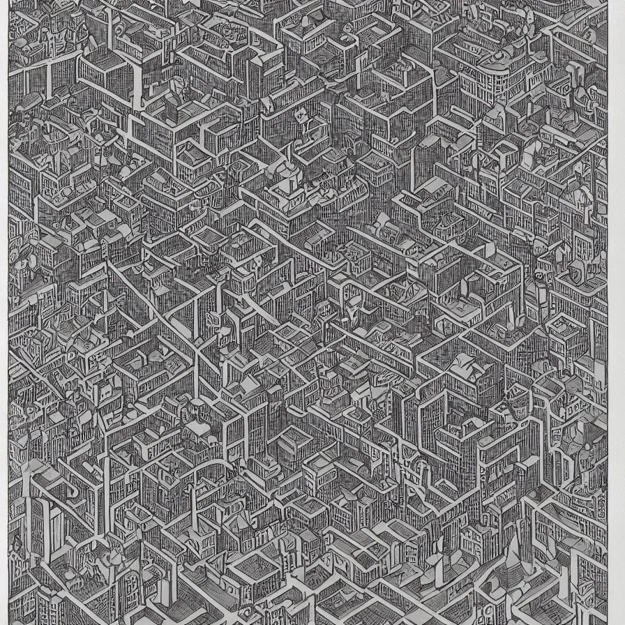Prompt: the city of montreal in quebec by m. c. escher