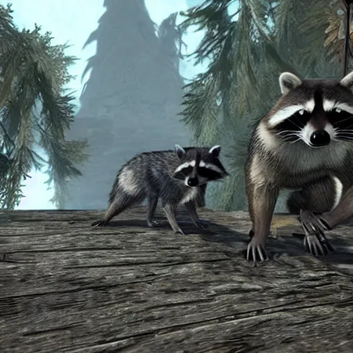 Prompt: A raccoon in The Elder Scrolls