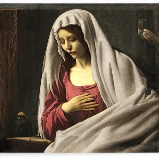 Prompt: the veiled virgin by giovanni strazza