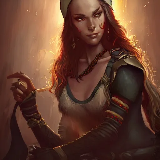 Prompt: portrait of a elven female pirate, fantasy setting, digital art, dramatic lighting, art by jason chan