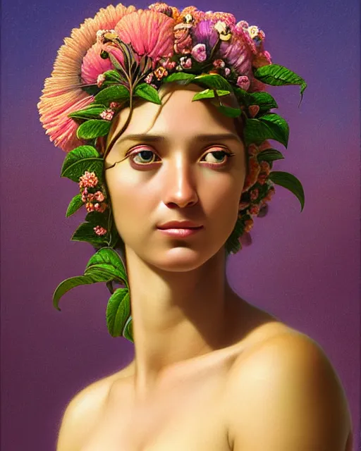 Prompt: portrait of the goddess of tennis, unusual beauty, flowers and plants, emotionally evoking symbolic metaphors, head in focus, fantasy, ornamental, intricate, elegant, sensual, highly detailed digital painting, artstation, concept art, painterly, golden ratio, sharp focus, illustration, art by John William Godward and Boris Vallejo and Zdzisław Beksiński,