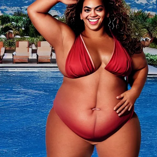 Image similar to fat obama in speedo, beyonce photoshoot