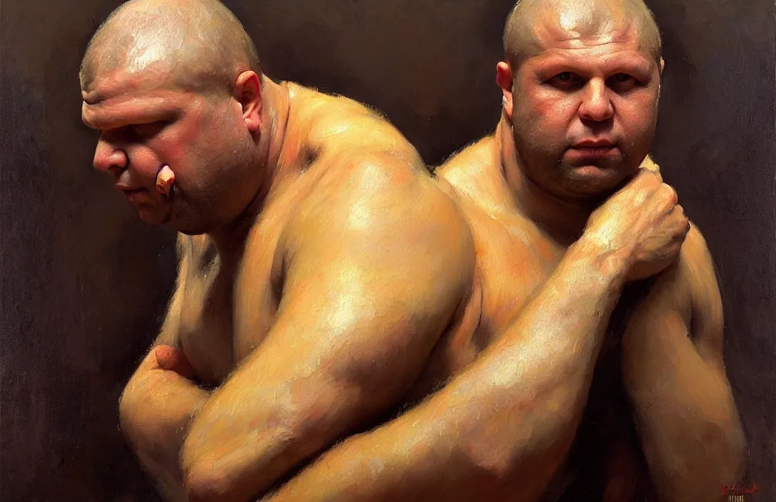 Image similar to fedor emelianenko!!!!!!!!!!!!!!!!!!!!!!!!!!!, detailed face, detailed painting,, epic lighting, by ilya repin, phil hale and kent williams