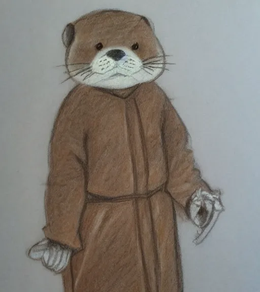 Image similar to master furry artist pastel pencil drawing full body portrait character study of the anthro male anthropomorphic otter fursona animal person wearing royal robes