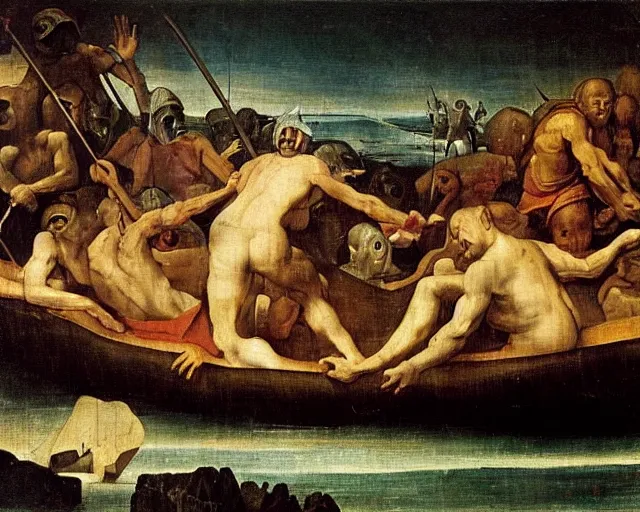 Image similar to The Raft Of Medusa By Thèodore Gèricault painting by Hieronymus Bosch