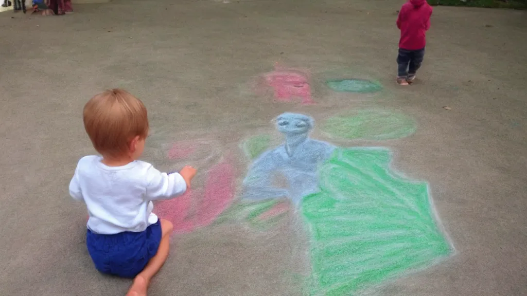 Image similar to chalk drawing self - absorbed nephew apparition