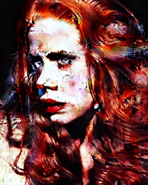 Prompt: style of marc silvestri : : gorgeous vampire amy adams : : sharp teeth fangs, open mouth sneer : : symmetrical face, symmetrical eyes : : gorgeous red hair : : magic lighting, low spacial lighting : :