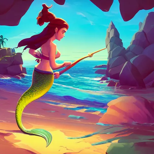 Image similar to painting mermaid treasure on sea of thieves game avatar hero smooth face median photoshop filter cutout vector, behance hd by jesper ejsing, by rhads, makoto shinkai and lois van baarle, ilya kuvshinov, rossdraws global illumination