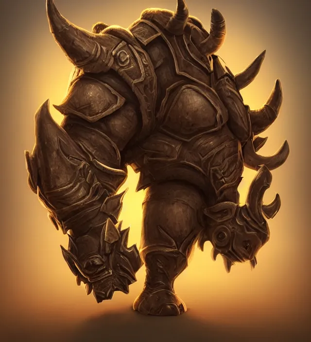 Image similar to “a well rendered anthropomorphic chibi sized rhinoceros portrait, world of Warcraft armor, subject in the center of the frame, rule of thirds, golden ratio, elegant, digital painting, octane 4k render, zbrush, hyperrealistic, artstation, concept art, smooth, sharp focus, illustration from World of Warcraft by Pixar and Disney and Justin Gerard”