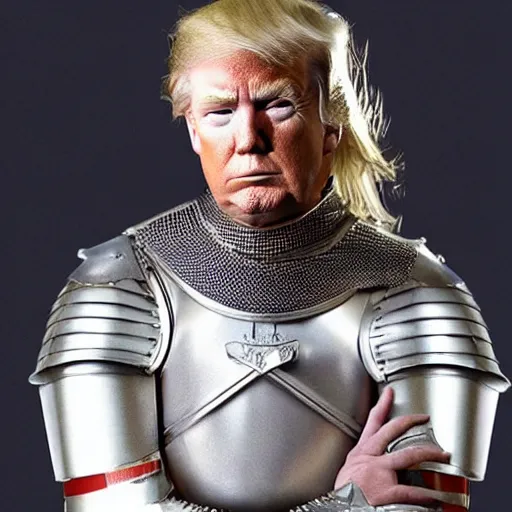 Prompt: donald trump as a knight, shinning armor, knights armor, donald trumps sexy face