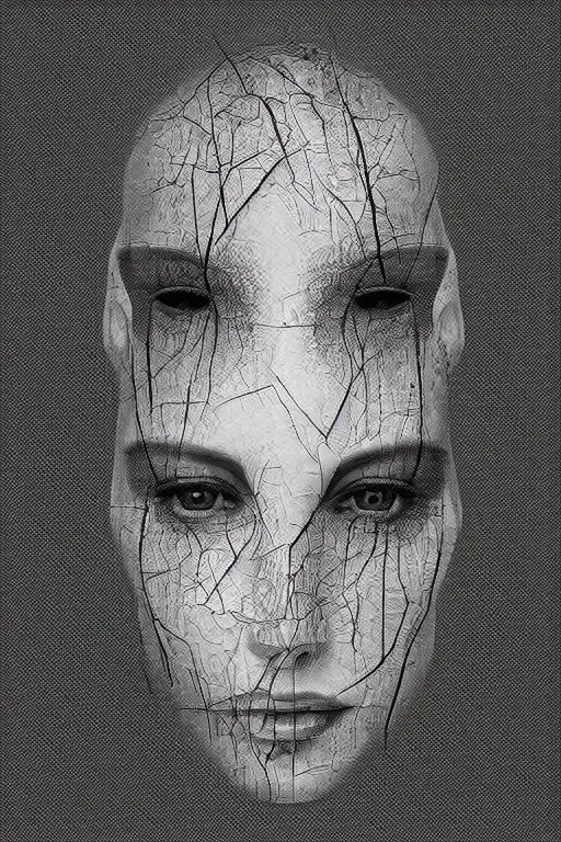 Prompt: a black and white photo of a human head, an ultrafine detailed painting by Igor Morski, behance contest winner, generative art, behance hd, angular, biomorphic