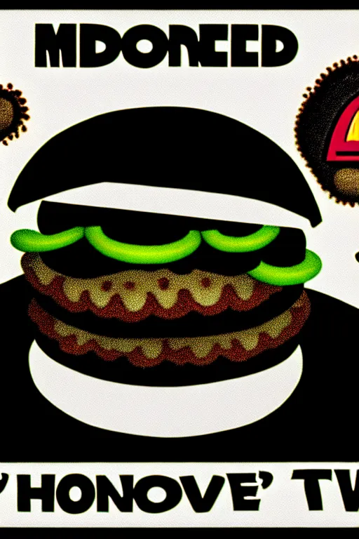 Prompt: mcdonald's horror retro tv advertisement, nightmare!, burger surrounded by worms!!!, black and white, ultra realistic, 4 k, digital art, cinematic style of david kronenberg