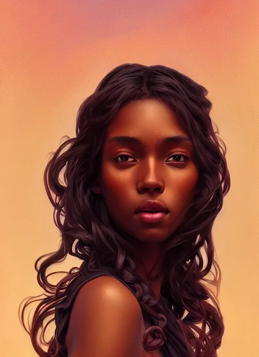 Prompt: handsome black women with shoulder length brown hair, half body shot, path traced, highly detailed, high quality, digital painting, alena aenami, lilia alvarado, shinji aramaki, karol bak, alphonse mucha, tom bagshaw