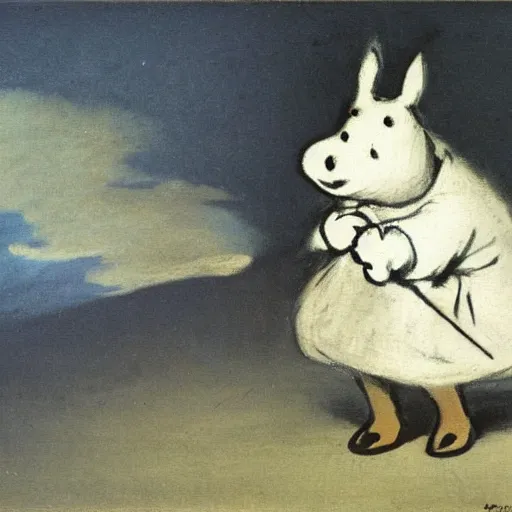 Prompt: by francisco goya, moomin, oil painting