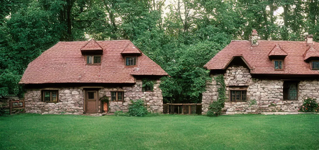 Prompt: house in carpathian vernacular style. outdoor landscaping designed by frederick law olmsted. fujinon premista 1 9 - 4 5 mm t 2. 9. portra 8 0 0.