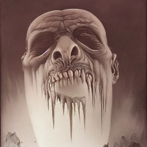 Image similar to ice orc by Zdzisław Beksiński, oil on canvas