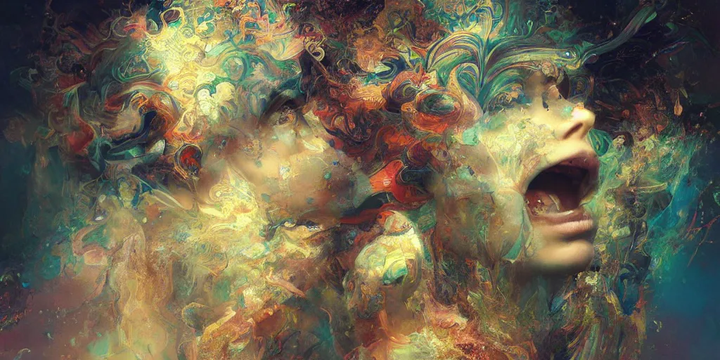 Prompt: Psychedelic visions of ones higher self by Stanley Artgerm Lau, Ruan Jia and Fenghua Zhong