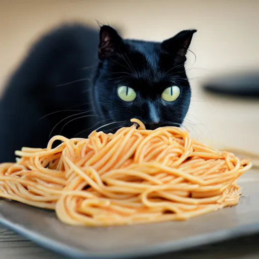 Prompt: black cat eating spaghetti