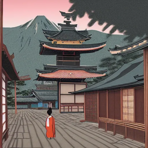 Image similar to Edo Period Japan Town in the American Southwest trending on Artstation