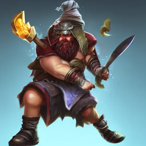 Image similar to league of legends champion angry spoon wielding barbarian wearing chef's hat, detailed, league of legends