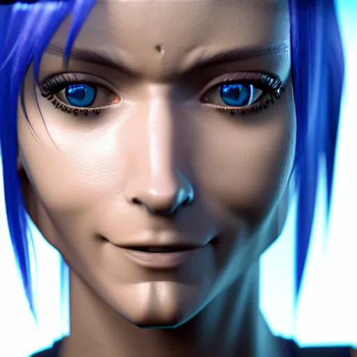 Image similar to cortana from halo, highly detailed, photorealistic portrait, bright studio setting, studio lighting, crisp quality and light reflections, unreal engine 5 quality render