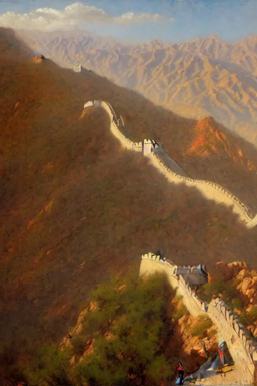 Image similar to The great wall, painting by Gaston Bussiere, Craig Mullins