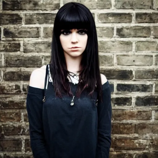 Image similar to emo girl, long hair and bangs, makeup