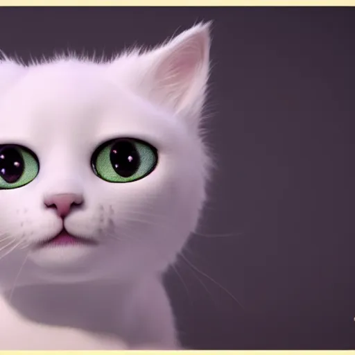 Prompt: white kitten big eyes a lot of fur cute highly detailed high - quality photo realistic 8 k octane render blender