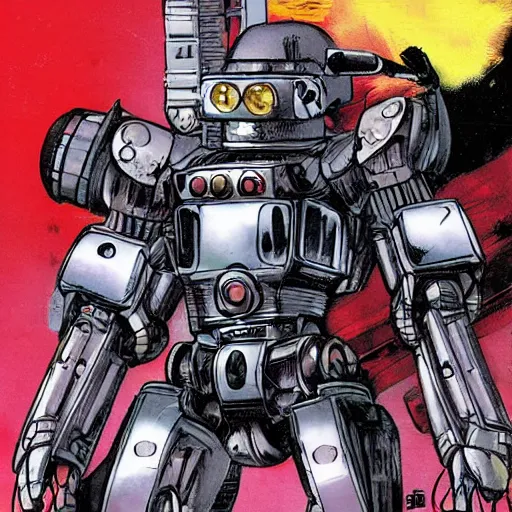 Image similar to masamune shirow and Sergio Bleda and Jérémy Petiqueux and Alex Maleev artwork of a retro robot mecha dog