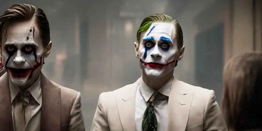 Image similar to Jared Leto as Arthur Fleck in 'Joker' (2019), movie still frame, only one person in frame, oscar nominated cinematography, volumetric lighting, 8k resolution, beautiful composition