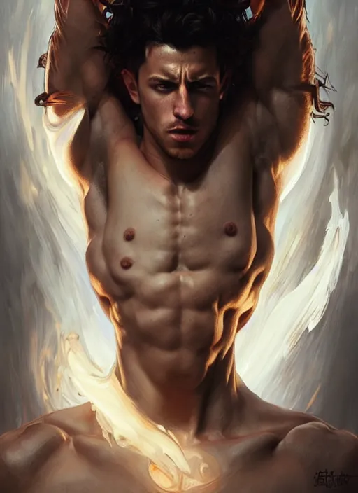 Prompt: portrait of aggressive eden hazard, d & d, muscular! white, fire, fantasy, intricate, elegant, highly detailed, digital painting, artstation, concept art, smooth, sharp focus, illustration, art by artgerm and greg rutkowski and alphonse mucha