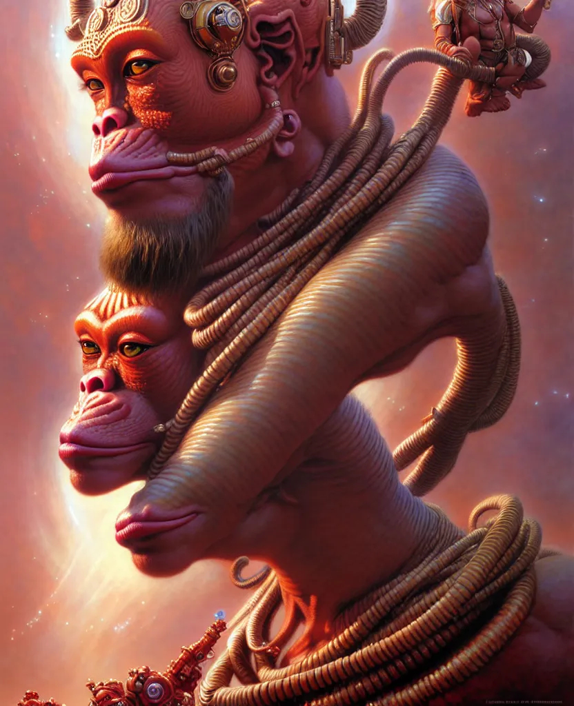 Prompt: beautiful hanuman fantasy character portrait, ultra realistic, wide angle, intricate details, the fifth element artifacts, highly detailed by peter mohrbacher, hajime sorayama, wayne barlowe, boris vallejo, aaron horkey, gaston bussiere, craig mullins